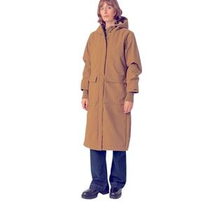 SKFK Adana Olive Khaki Tan Zip Snap Close Long Hooded Coat Size 6 Reg. $349 NWOT